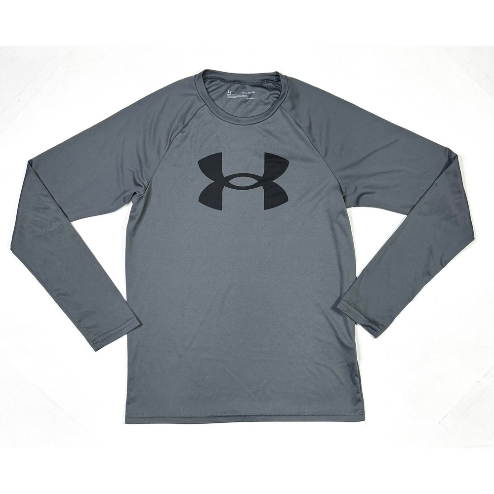 Under Armour Shirt Youth XL YXL Long Sleeve Boys Heatgear Gray Activewear